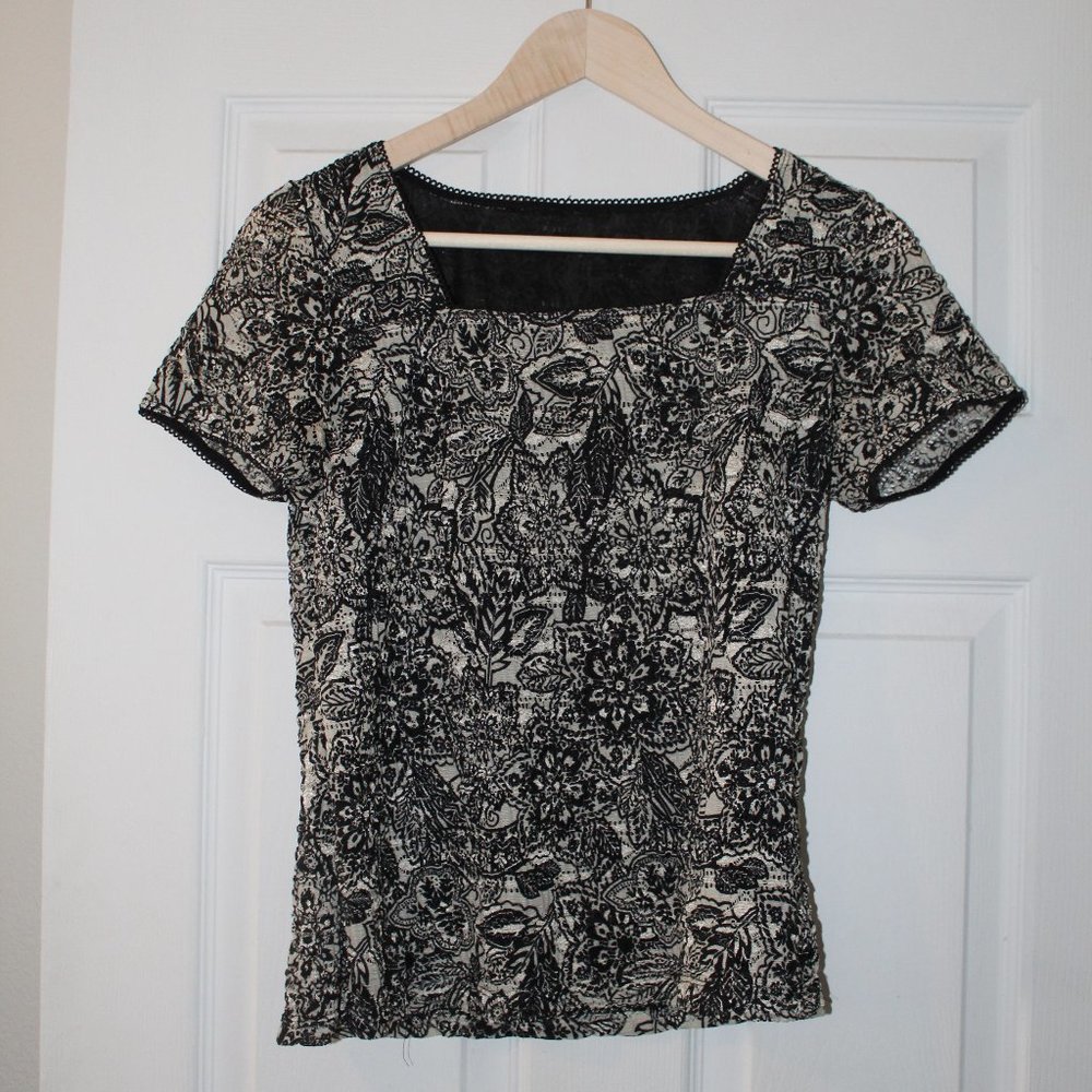 Black/White Floral Square Neck Top S/M